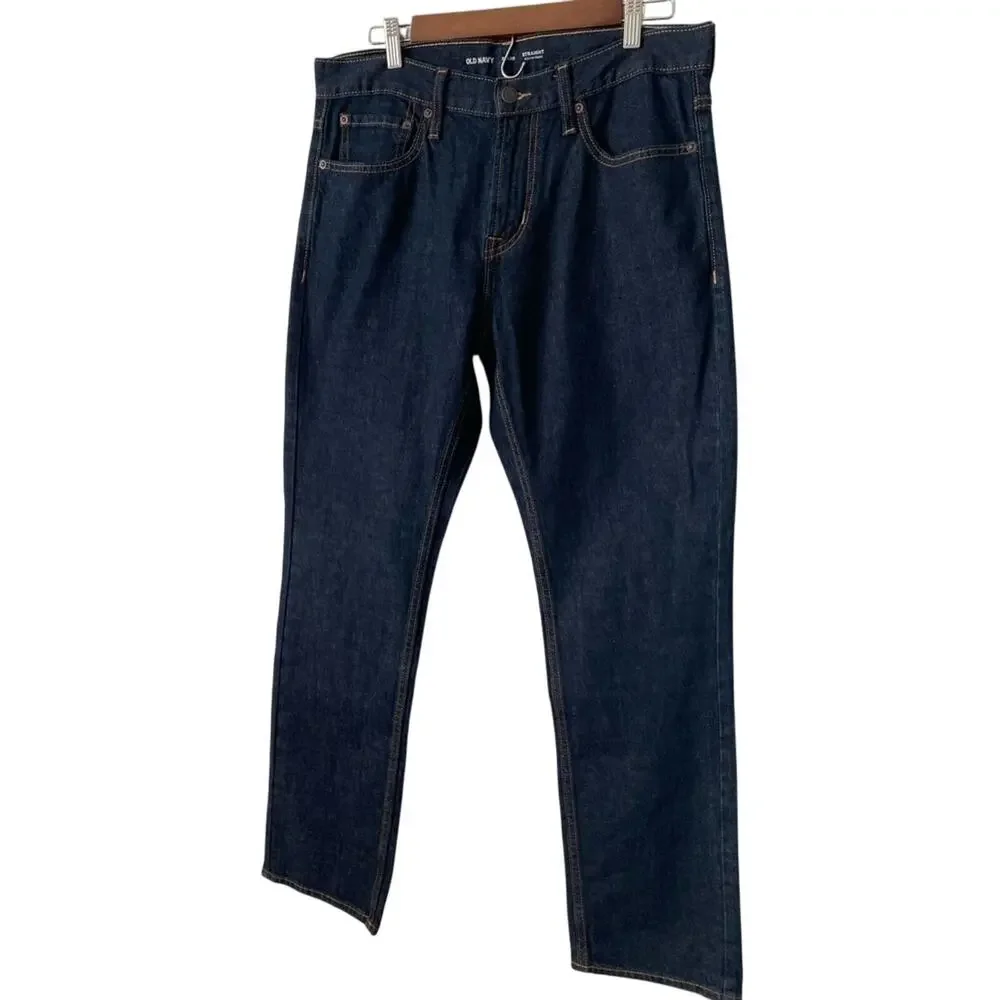 OLD Navy Men's 33X30 Straight Leg Built-In Tough Dark Wash Workwear Jeans‎ Biker